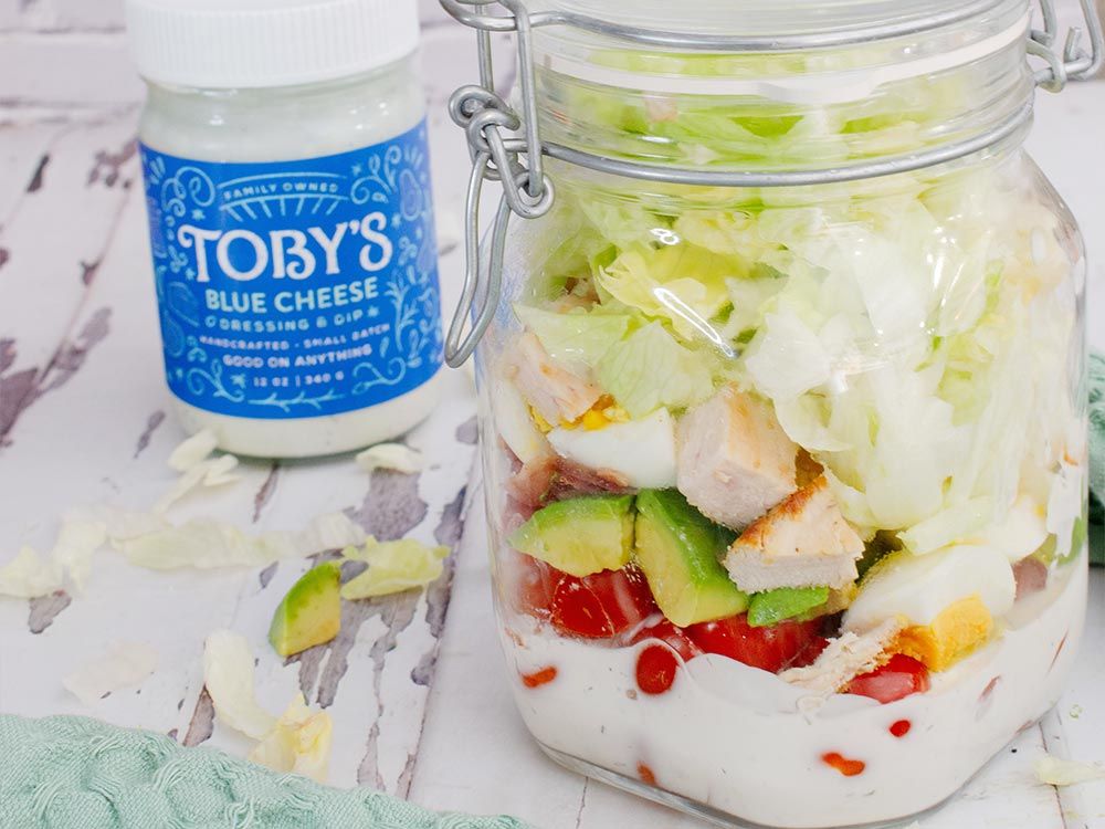 How to make Cobb Salad Jars with Blue Cheese Dressing