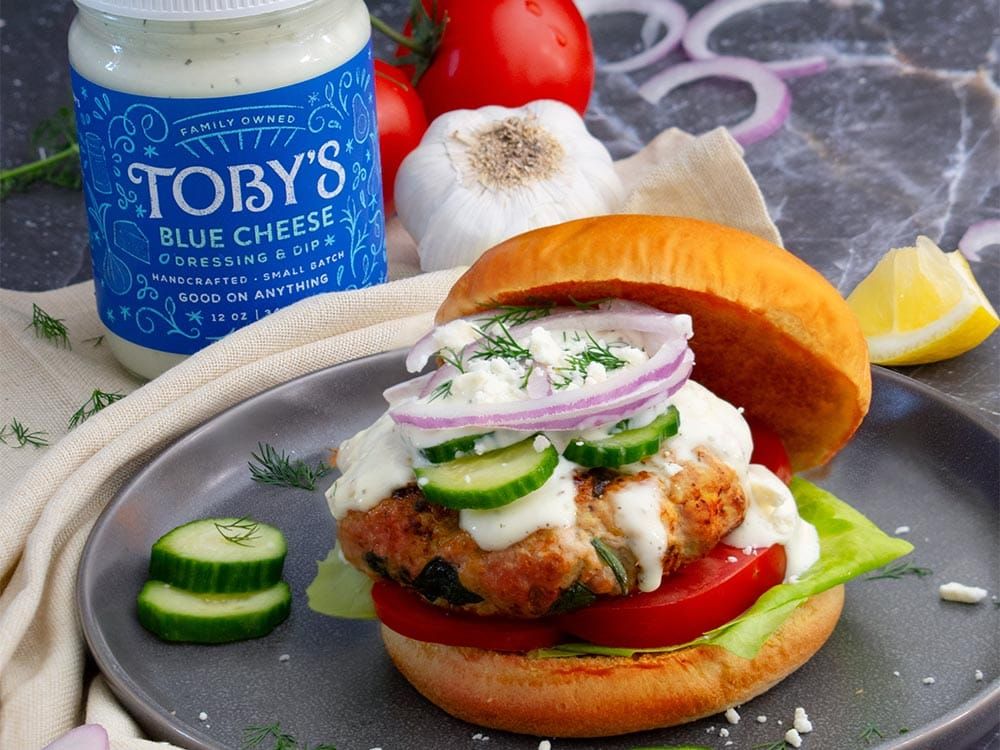 How to make Feta Spinach Turkey Burger with Blue Cheese Dressing