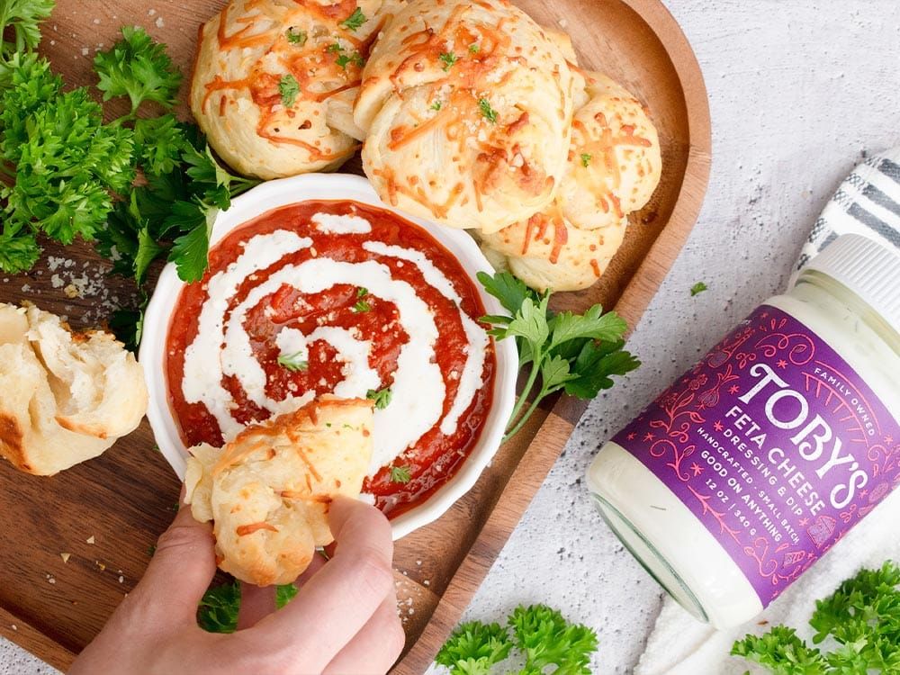 How to make Cheesy Garlic Knots with Feta Cheese Dressing