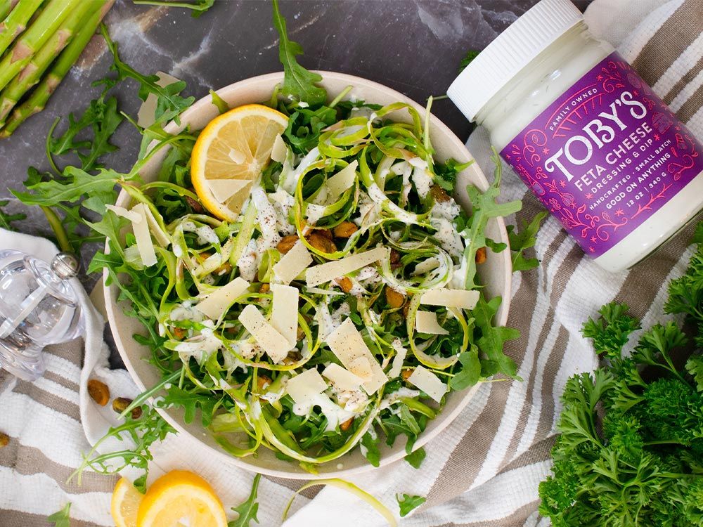 How to make Shaved Asparagus Salad with Feta Cheese Dressing