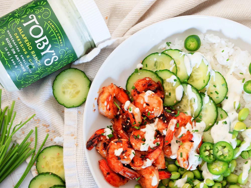 How to make Spicy Shrimp Rice Bowls with Jalapeño Dressing