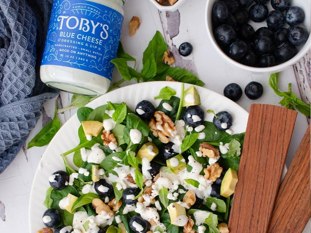 How to make Blueberry Walnut Spinach Salad with Blue Cheese Dressing