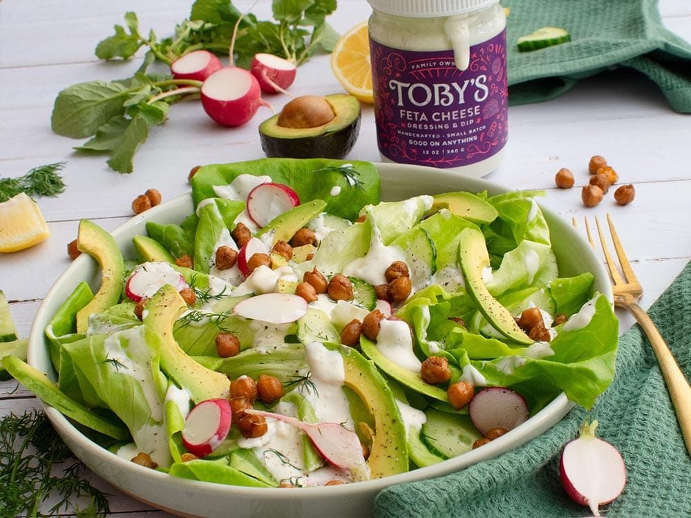 How to make Bright Seasonal Spring Salad with Yogurt Blue Cheese Dressing