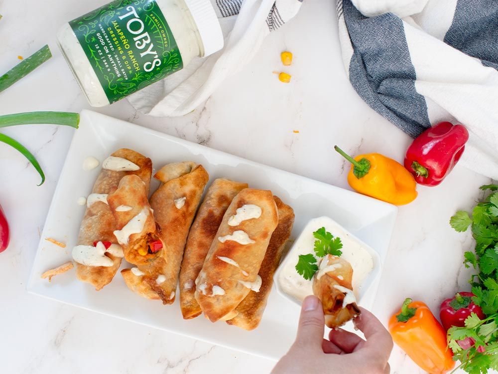 How to make Southwestern Egg Rolls with Jalapeno Ranch Dressing & Dip