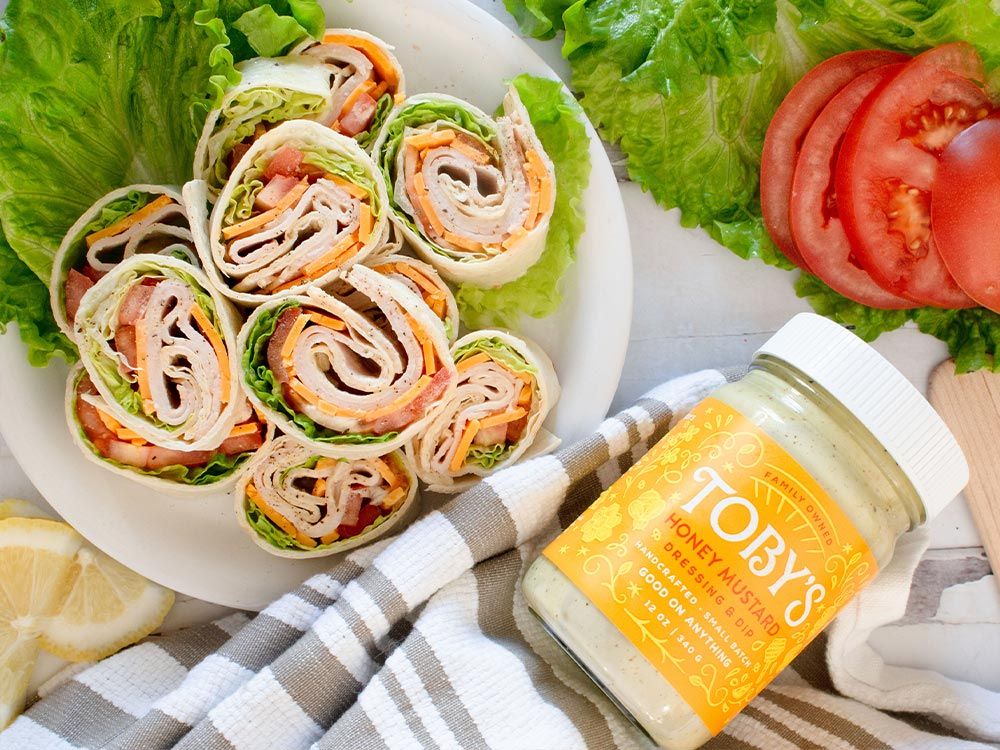 How to make Deli Sandwich Pinwheels with Honey Mustard Dressing