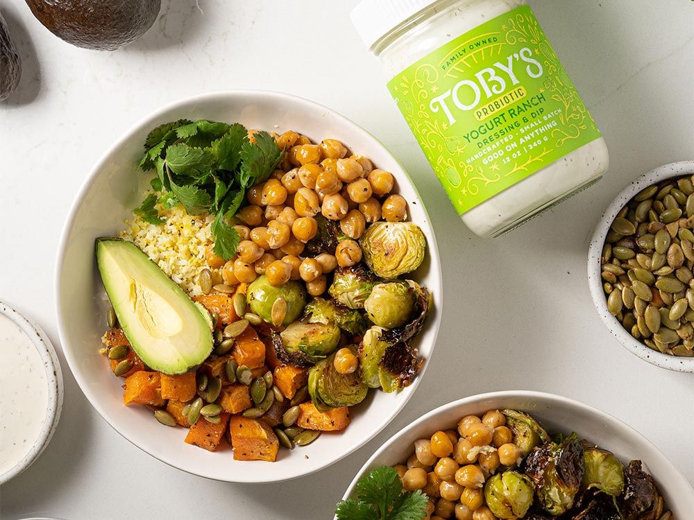 How to make Cauliflower Rice Vegetable Bowl with Yogurt Ranch Dressing