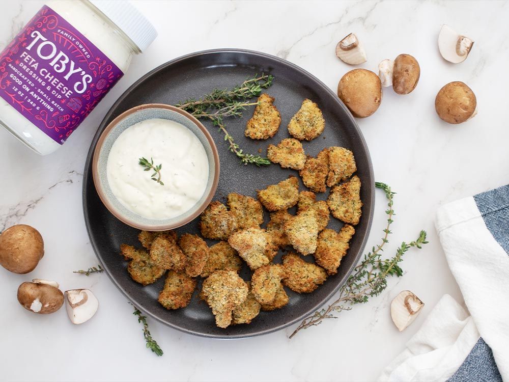 How to make Crispy Mushroom Bites with Feta Cheese Dressing & Dip