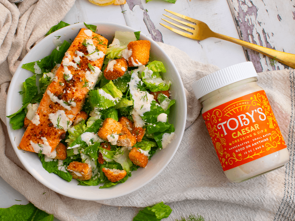 How to make Salmon Caesar Salad with Toby’s Dressing & Dip
