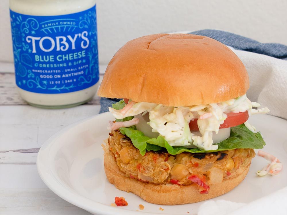 How to make White Bean Veggie Burger with Blue Cheese Dressing & Dip