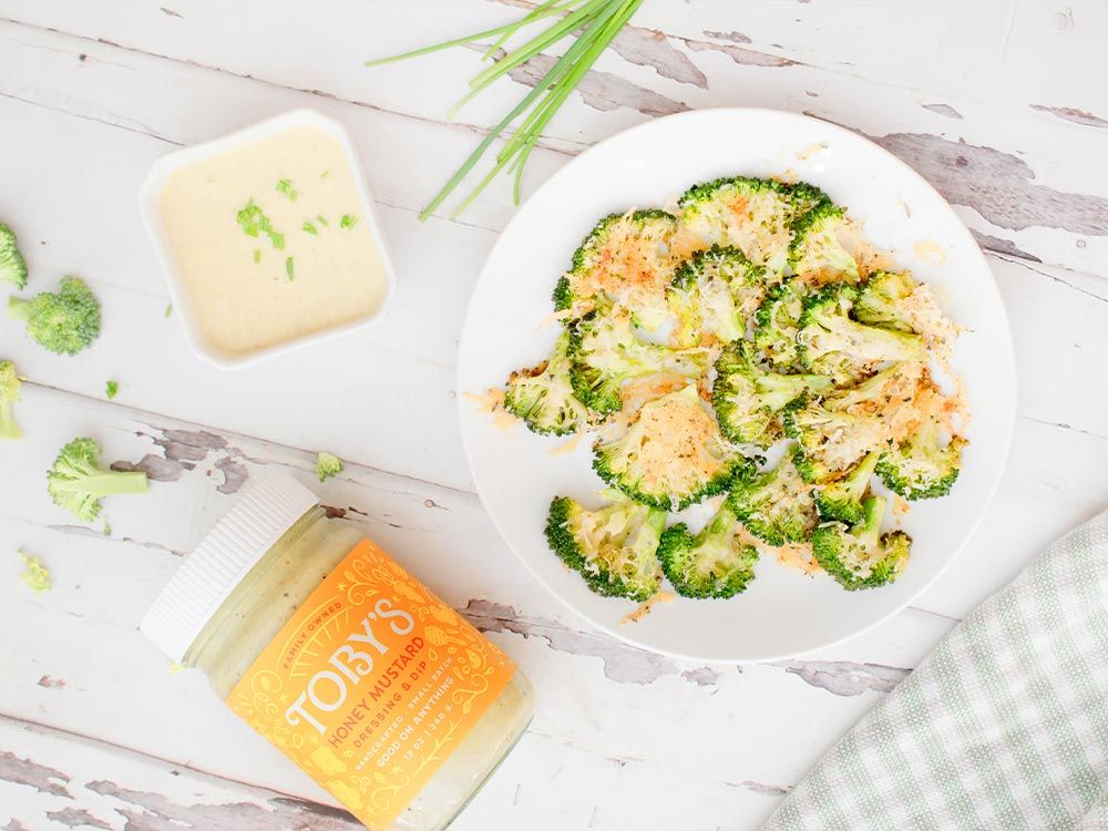 How to make Smashed Broccoli Parmesan Bites with Honey Mustard Dressing
