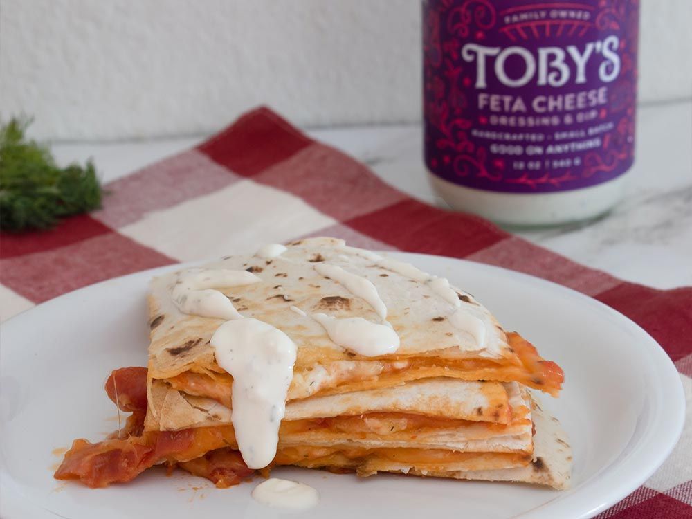 How to make Pizza Quesadilla with Feta Cheese Dressing & Dip