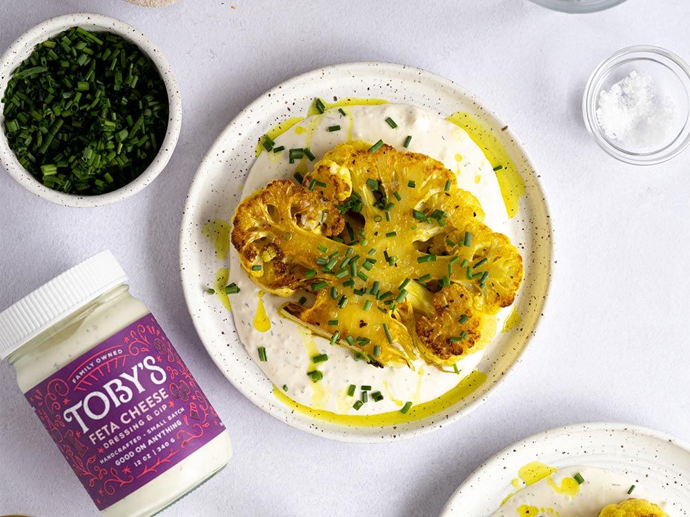 How to make Roasted Cauliflower Steak with Feta Cheese Dressing & Dip