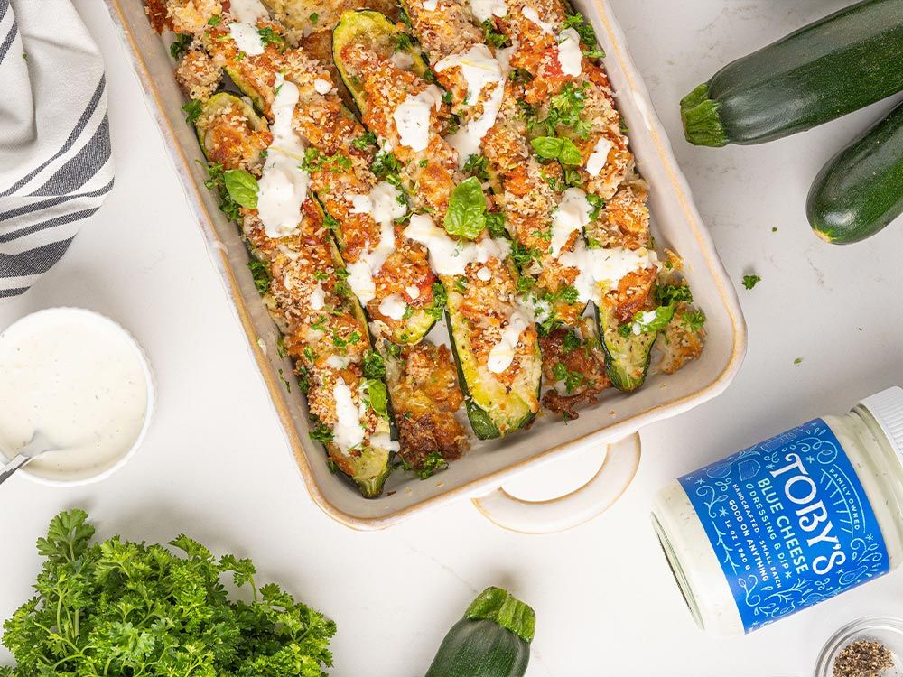 How to make Stuffed Zucchini Boats with Blue Cheese Dressing