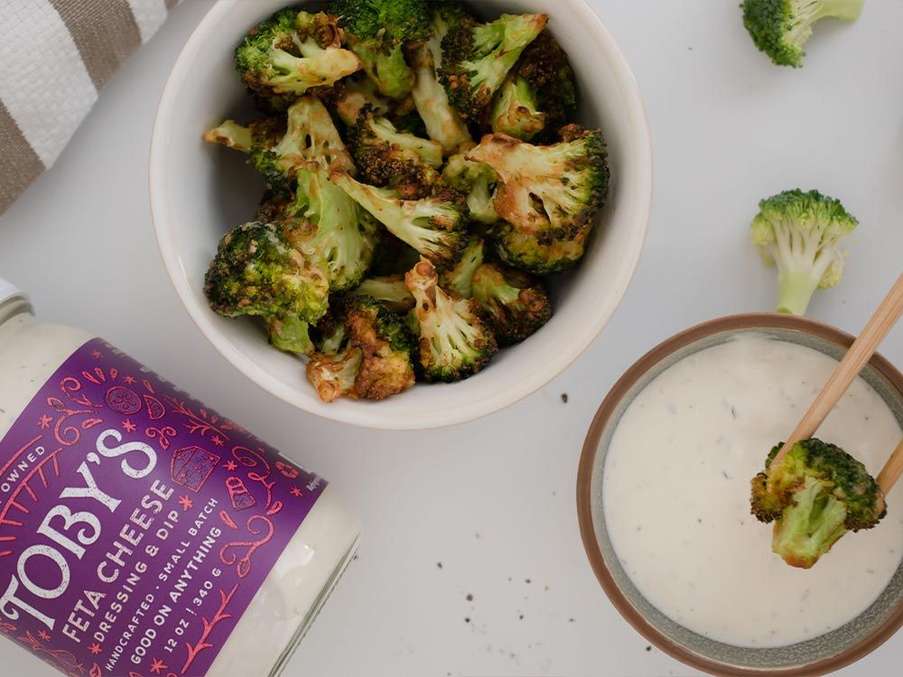 How to make Crispy Parmesan Broccoli Bites with Feta Cheese Dressing & Dip