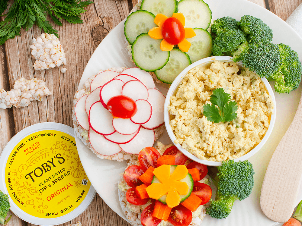 How to make Rice Cake Veggie Flowers with Toby’s Original Dip